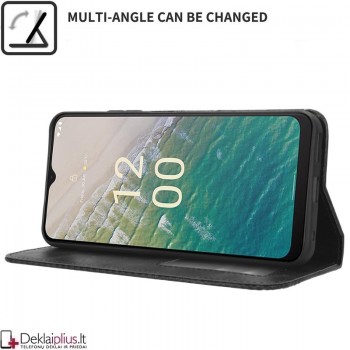 Dirbtinės odos atverčiamas dėklas su skyreliais - juodas (Nokia C32)